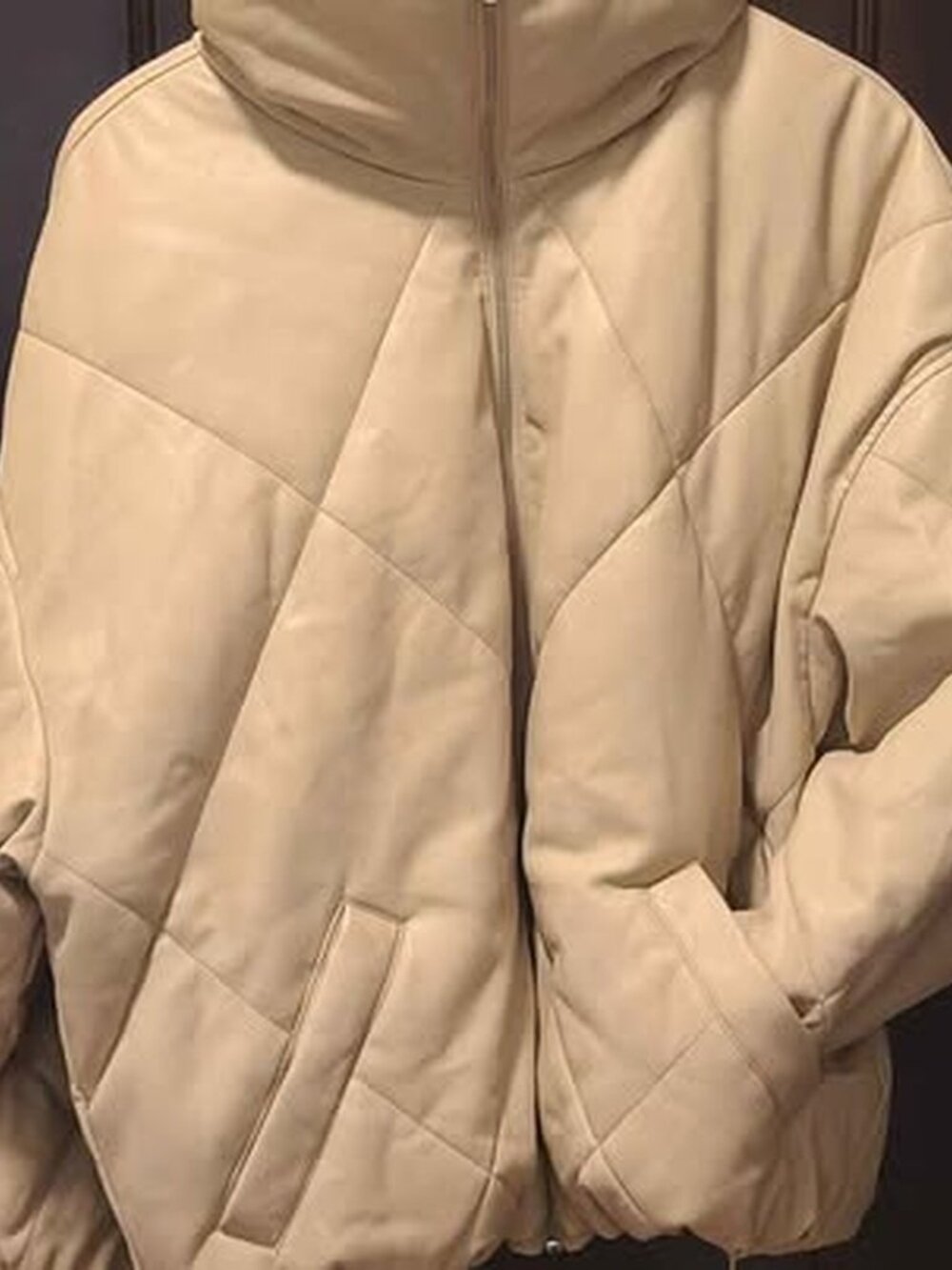 Abercrombie & Fitch Cream Vegan Leather Puffer Jacket